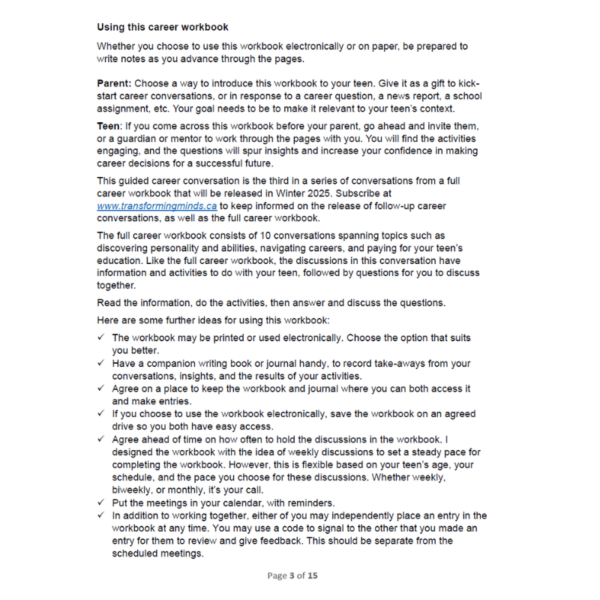 eBook: Parent & Teen Career Workbook (Conversation 3) - Image 3
